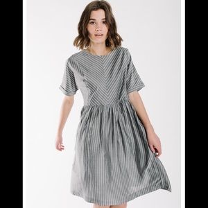 Gray midi dress with white embroidery